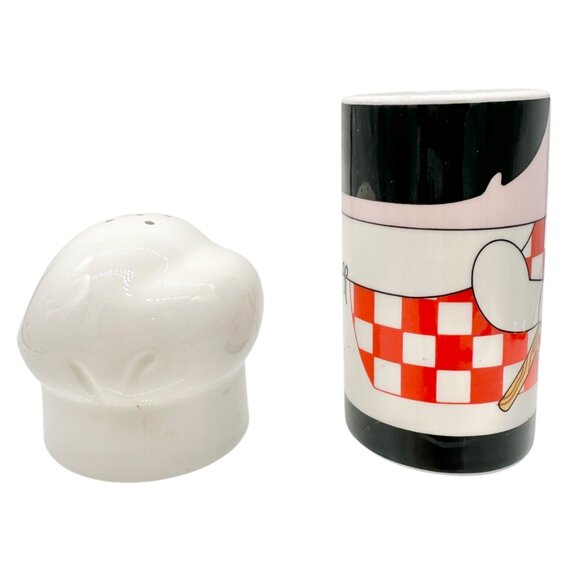 Vintage Chef Ceramic Salt and Pepper Shaker Set With Red Checkered Design - Picture 6 of 8